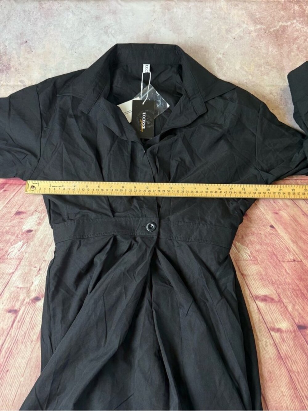 UOOZEE Polo Collar Black A-Line Swing Skirt Maxi Dress with Pockets Sz L/XL NWT - Picture 14 of 15